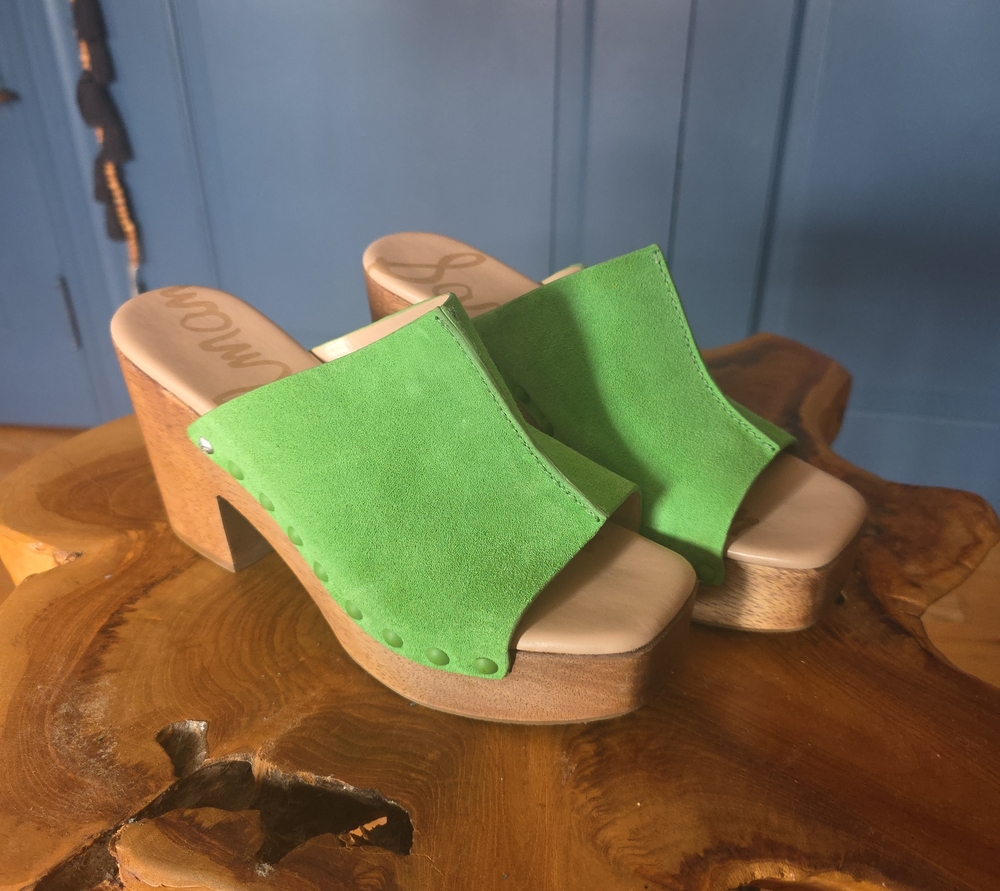 Sam Edelman Lime Green Suede Platform Mules